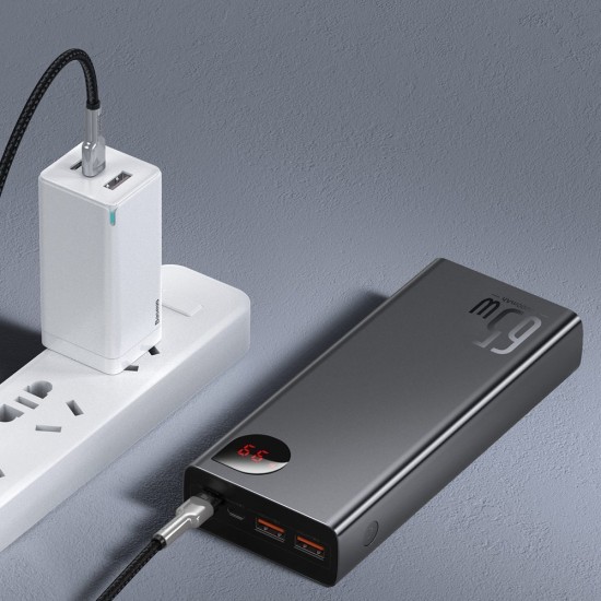 Baseus Adaman Power Bank 20000mAh 65W με 2 Θύρες USB-A και Θύρα USB-C Quick Charge 3.0 Μαύρο