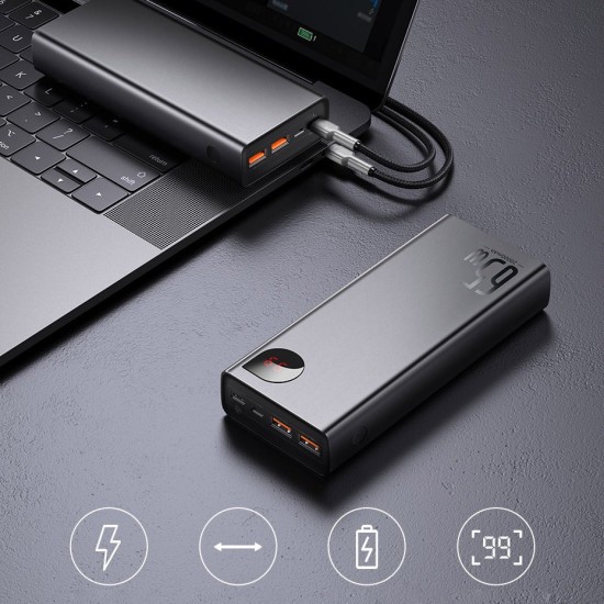 Baseus Adaman Power Bank 20000mAh 65W με 2 Θύρες USB-A και Θύρα USB-C Quick Charge 3.0 Μαύρο