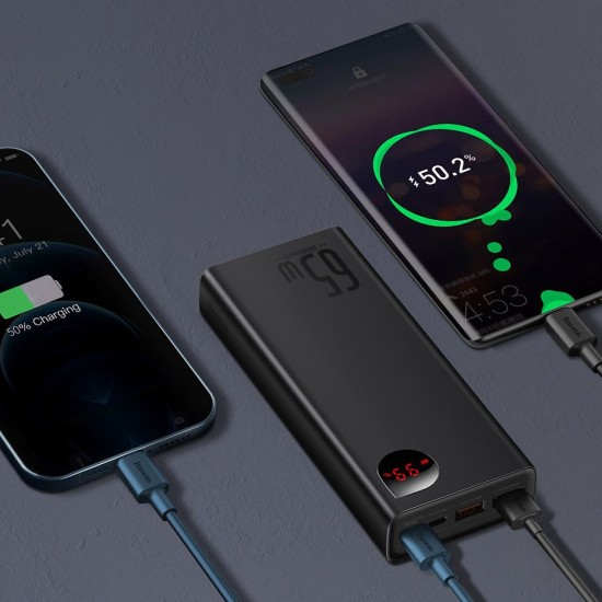 Baseus Adaman Power Bank 20000mAh 65W με 2 Θύρες USB-A και Θύρα USB-C Quick Charge 3.0 Μαύρο
