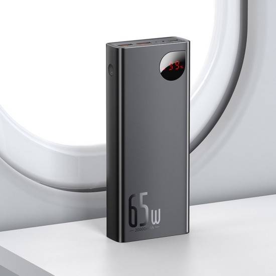 Baseus Adaman Power Bank 20000mAh 65W με 2 Θύρες USB-A και Θύρα USB-C Quick Charge 3.0 Μαύρο