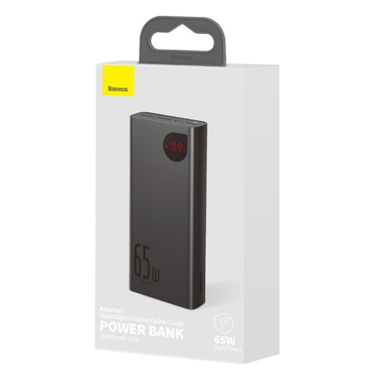 Baseus Adaman Power Bank 20000mAh 65W με 2 Θύρες USB-A και Θύρα USB-C Quick Charge 3.0 Μαύρο