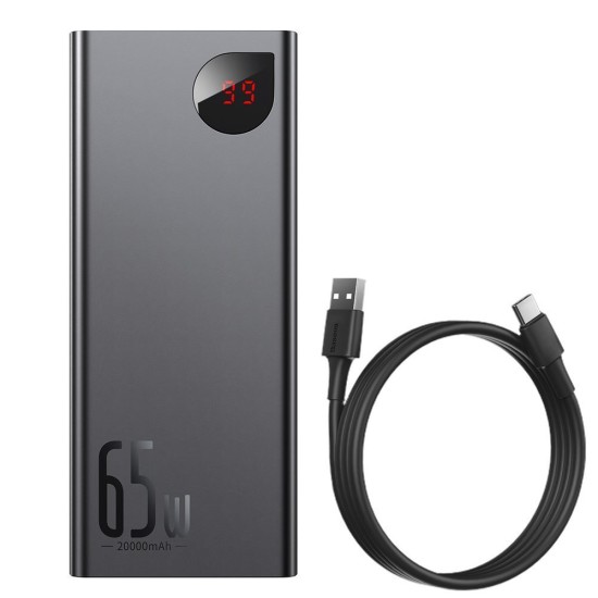 Baseus Adaman Power Bank 20000mAh 65W με 2 Θύρες USB-A και Θύρα USB-C Quick Charge 3.0 Μαύρο