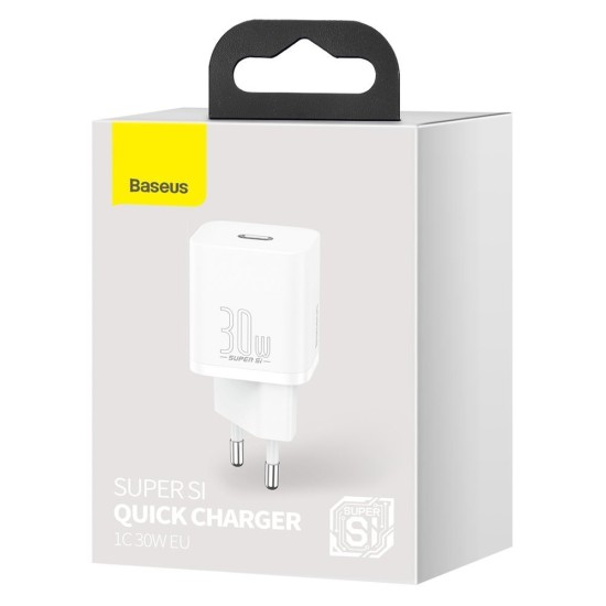 Baseus Φορτιστής Χωρίς Καλώδιο με Θύρα USB-C 30W Power Delivery (Super Si) Λευκός