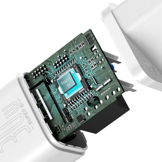 Baseus Φορτιστής Χωρίς Καλώδιο με Θύρα USB-C 30W Power Delivery (Super Si) Λευκός