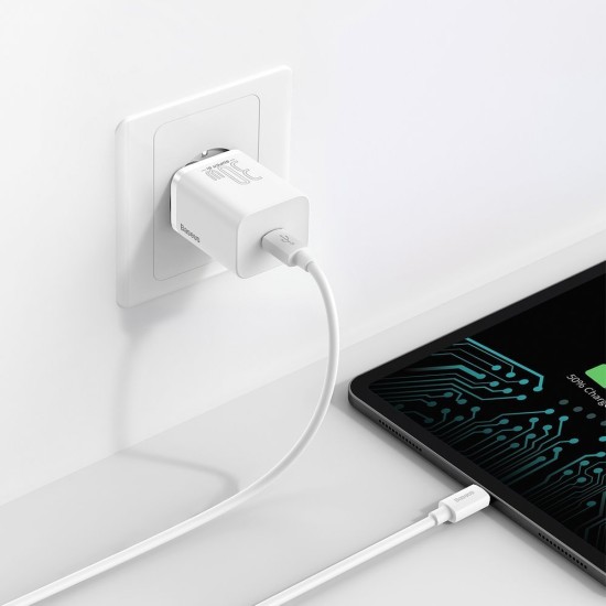 Baseus Φορτιστής Χωρίς Καλώδιο με Θύρα USB-C 30W Power Delivery (Super Si) Λευκός