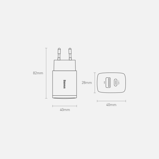 Baseus Compact Fast USB / USB Type C Charger 20W 3A Power Delivery Quick Charge 3.0 CCXJ-B01 Μαύρο