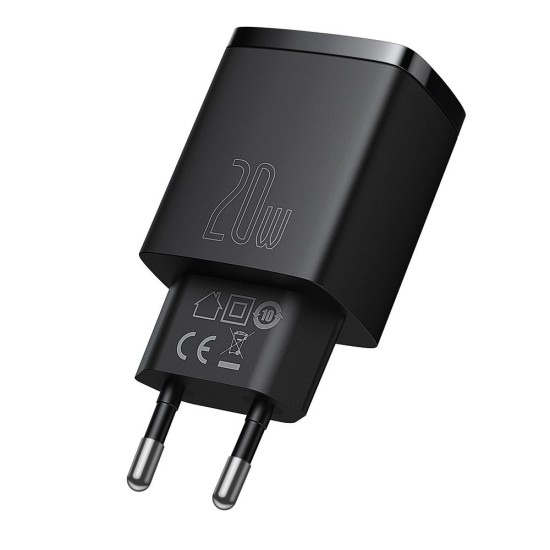 Baseus Compact Fast USB / USB Type C Charger 20W 3A Power Delivery Quick Charge 3.0 CCXJ-B01 Μαύρο