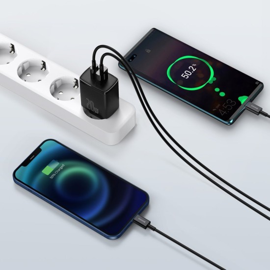 Baseus Compact Fast USB / USB Type C Charger 20W 3A Power Delivery Quick Charge 3.0 CCXJ-B01 Μαύρο