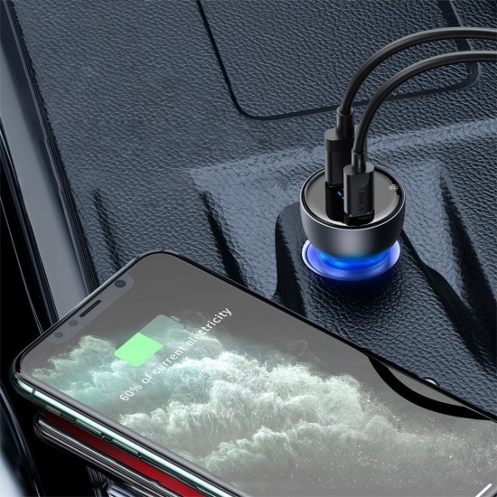 BASEUS DIGITAL DISPLAY QC + PPS DUAL QUICK CAR CHARGER 65W + 100W TYPE-C CABLE Μαύρο