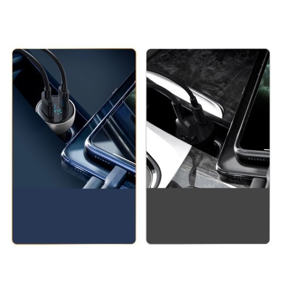 BASEUS DIGITAL DISPLAY QC + PPS DUAL QUICK CAR CHARGER 65W + 100W TYPE-C CABLE Μαύρο