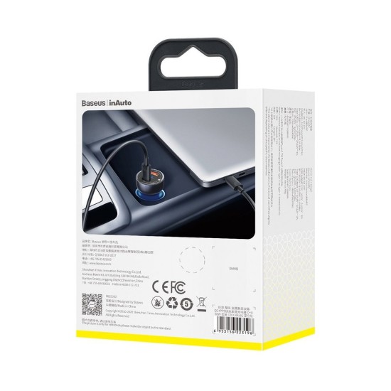 BASEUS DIGITAL DISPLAY QC + PPS DUAL QUICK CAR CHARGER 65W + 100W TYPE-C CABLE Μαύρο