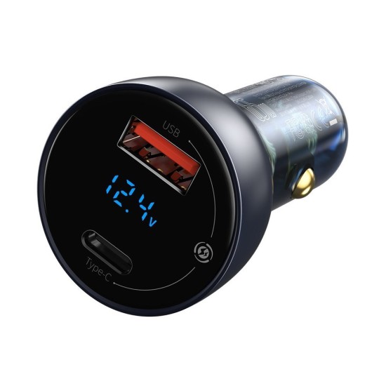 BASEUS DIGITAL DISPLAY QC + PPS DUAL QUICK CAR CHARGER 65W + 100W TYPE-C CABLE Μαύρο