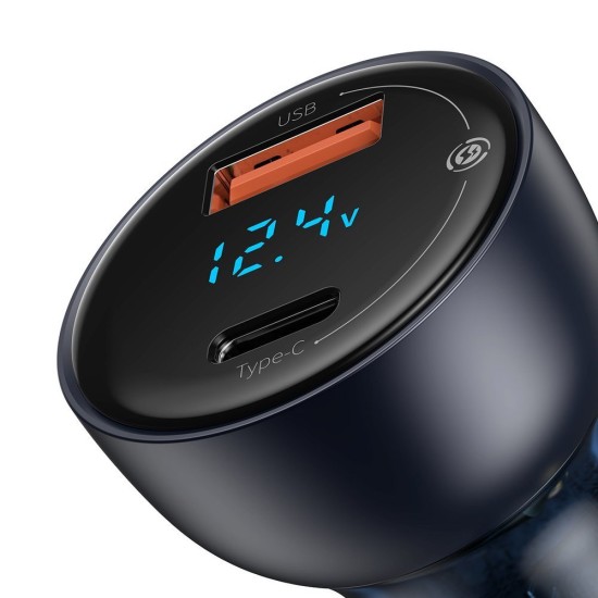 BASEUS DIGITAL DISPLAY QC + PPS DUAL QUICK CAR CHARGER 65W + 100W TYPE-C CABLE Μαύρο