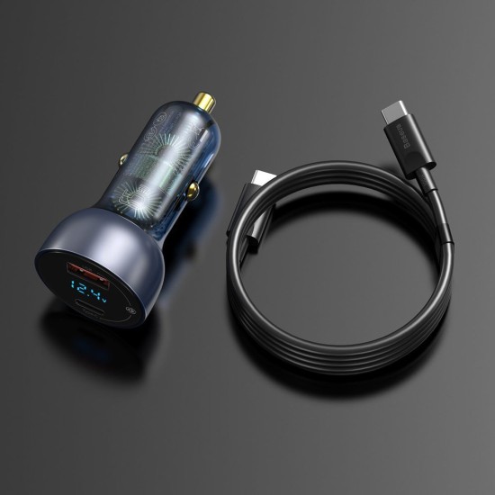 BASEUS DIGITAL DISPLAY QC + PPS DUAL QUICK CAR CHARGER 65W + 100W TYPE-C CABLE Μαύρο