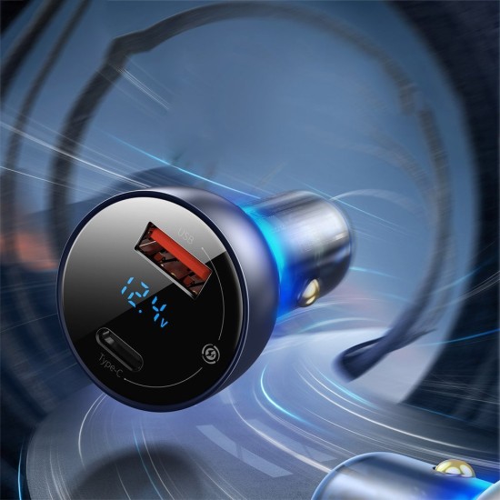 BASEUS DIGITAL DISPLAY QC + PPS DUAL QUICK CAR CHARGER 65W + 100W TYPE-C CABLE Μαύρο