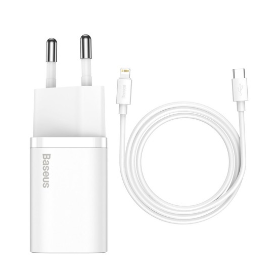 Baseus Φορτιστής με Θύρα USB-C και Καλώδιο Lightning 20W Power Delivery Λευκός (Super Si 1C)