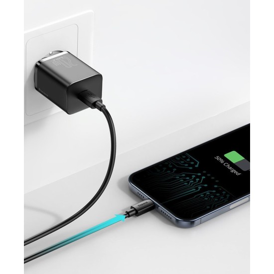 Baseus Φορτιστής με Θύρα USB-C και Καλώδιο Lightning 20W Power Delivery Λευκός (Super Si 1C)