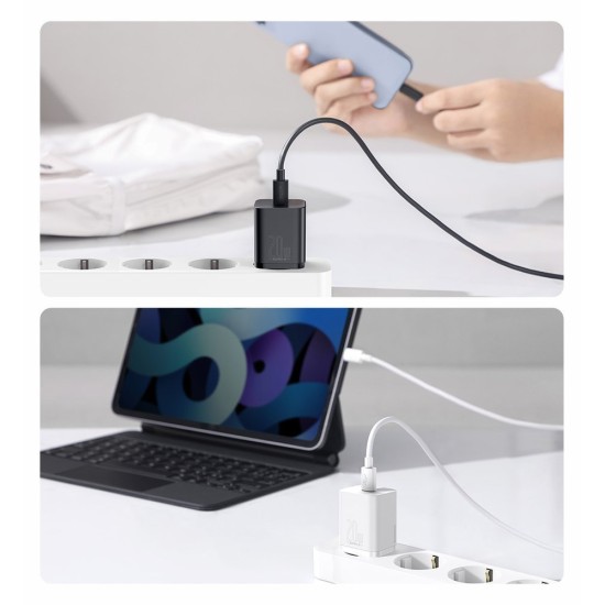 Baseus Φορτιστής με Θύρα USB-C και Καλώδιο Lightning 20W Power Delivery Λευκός (Super Si 1C)