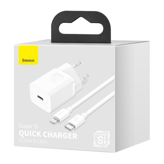 Baseus Φορτιστής με Θύρα USB-C και Καλώδιο Lightning 20W Power Delivery Λευκός (Super Si 1C)