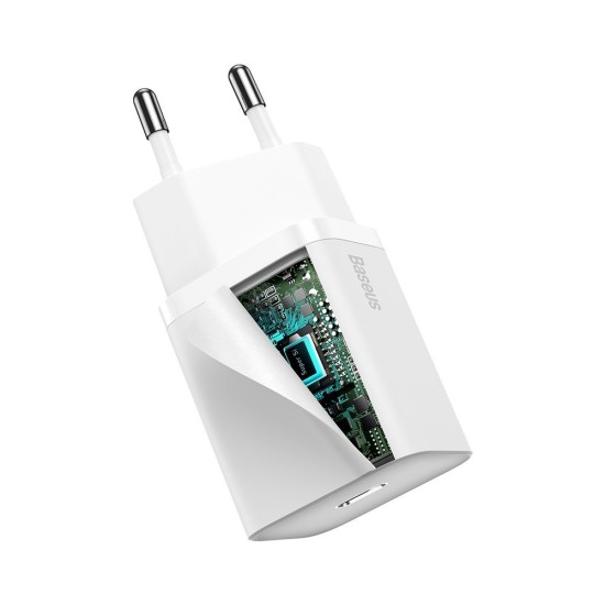Baseus Φορτιστής με Θύρα USB-C και Καλώδιο Lightning 20W Power Delivery Λευκός (Super Si 1C)