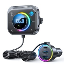 Joyroom FM transmitter / fast car charger 30W 2xUSB-A / USB-C PD JR-CL18 Μαύρο
