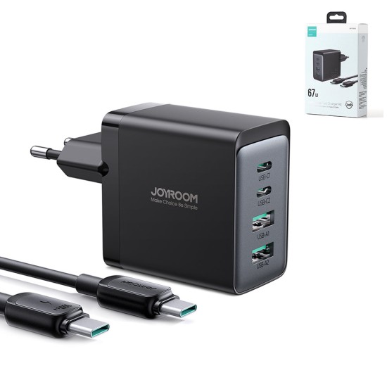 Joyroom charger GaN 67W 4 ports (2x USB, 2x USB C) black (TCG02) + cable USB C - USB C 100W Joyroom charger GaN 67W 4 ports (2x USB, 2x USB C) black (TCG02) + cable USB C - USB C 100W