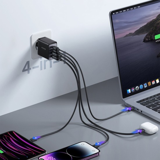 Joyroom charger GaN 67W 4 ports (2x USB, 2x USB C) black (TCG02) + cable USB C - USB C 100W Joyroom charger GaN 67W 4 ports (2x USB, 2x USB C) black (TCG02) + cable USB C - USB C 100W