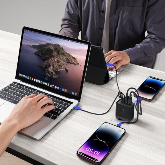 Joyroom charger GaN 67W 4 ports (2x USB, 2x USB C) black (TCG02) + cable USB C - USB C 100W Joyroom charger GaN 67W 4 ports (2x USB, 2x USB C) black (TCG02) + cable USB C - USB C 100W