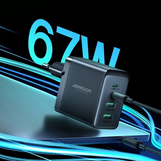 Joyroom charger GaN 67W 4 ports (2x USB, 2x USB C) black (TCG02) + cable USB C - USB C 100W Joyroom charger GaN 67W 4 ports (2x USB, 2x USB C) black (TCG02) + cable USB C - USB C 100W