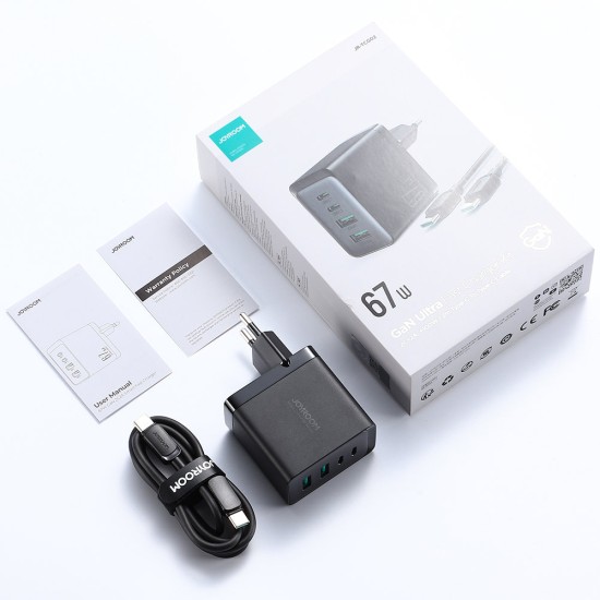 Joyroom charger GaN 67W 4 ports (2x USB, 2x USB C) black (TCG02) + cable USB C - USB C 100W Joyroom charger GaN 67W 4 ports (2x USB, 2x USB C) black (TCG02) + cable USB C - USB C 100W