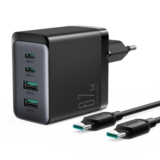 Joyroom charger GaN 67W 4 ports (2x USB, 2x USB C) black (TCG02) + cable USB C - USB C 100W Joyroom charger GaN 67W 4 ports (2x USB, 2x USB C) black (TCG02) + cable USB C - USB C 100W