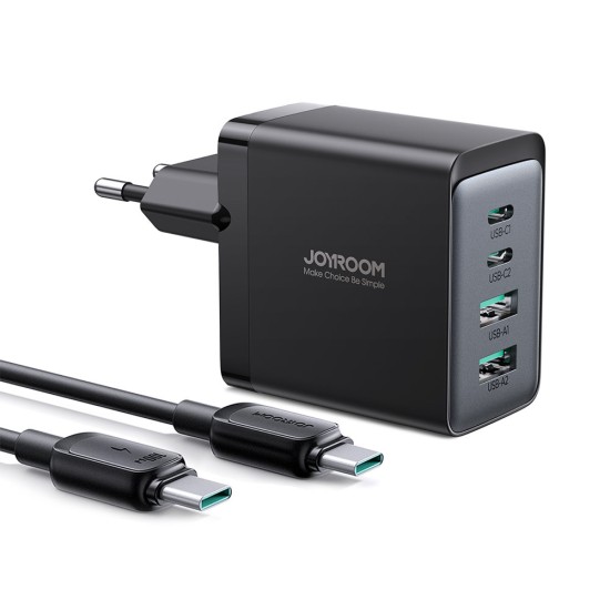 Joyroom charger GaN 67W 4 ports (2x USB, 2x USB C) black (TCG02) + cable USB C - USB C 100W Joyroom charger GaN 67W 4 ports (2x USB, 2x USB C) black (TCG02) + cable USB C - USB C 100W