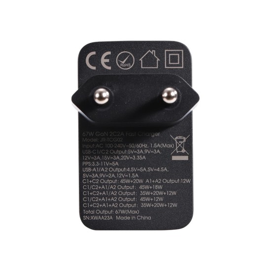 Joyroom charger GaN 67W 4 ports (2x USB, 2x USB C) black (TCG02) + cable USB C - USB C 100W Joyroom charger GaN 67W 4 ports (2x USB, 2x USB C) black (TCG02) + cable USB C - USB C 100W