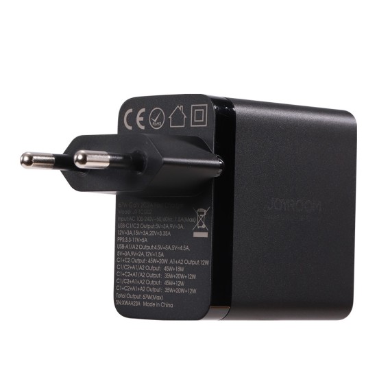Joyroom charger GaN 67W 4 ports (2x USB, 2x USB C) black (TCG02) + cable USB C - USB C 100W Joyroom charger GaN 67W 4 ports (2x USB, 2x USB C) black (TCG02) + cable USB C - USB C 100W