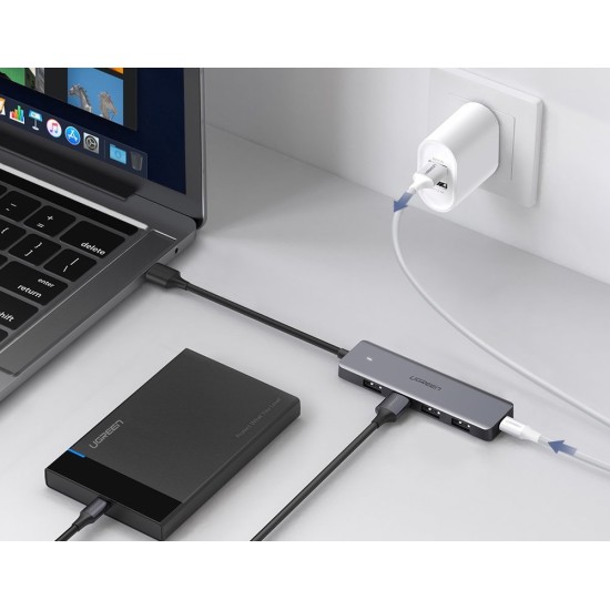 Ugreen USB HUB splitter - 4x USB 3.2 Gen 1 with micro USB power port gray (CM219 50985)
