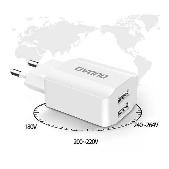 Dudao EU wall charger 2x USB 5V / 2.4A (A2EU white) λευκό