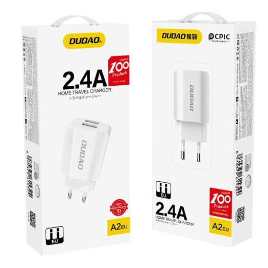 Dudao EU wall charger 2x USB 5V / 2.4A (A2EU white) λευκό