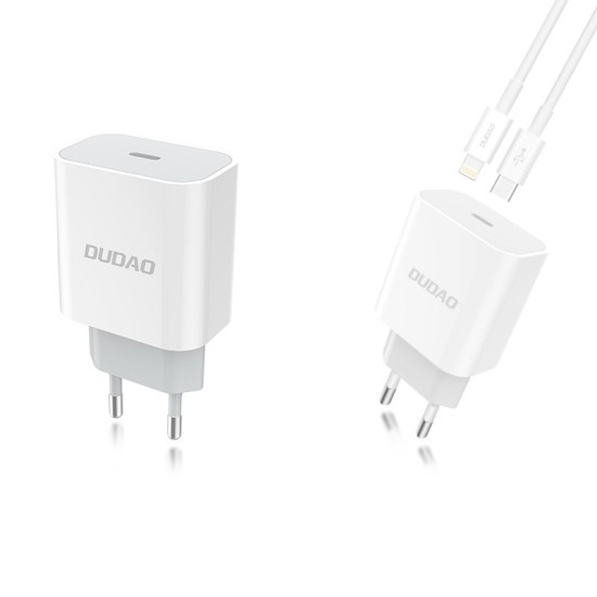 Dudao fast EU USB Type C Power Delivery 18W charger + cable USB Type C / Lightning cable 1m (A8EU +