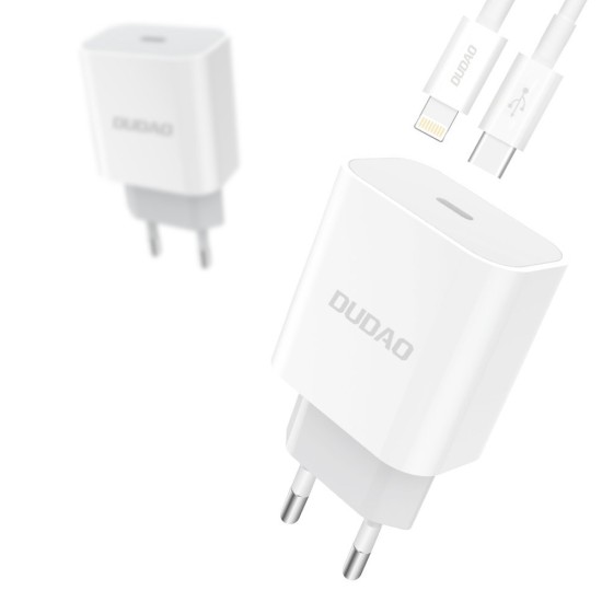 Dudao fast EU USB Type C Power Delivery 18W charger + cable USB Type C / Lightning cable 1m (A8EU +
