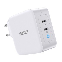Choetech GaN fast charger 2x USB Type C Power Delivery 3.0 QuickCharge 3.0 AFC 100W EU white (PD600