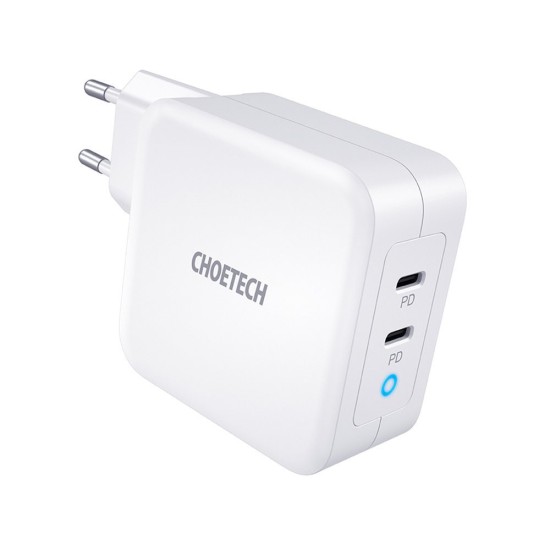 Choetech GaN fast charger 2x USB Type C Power Delivery 3.0 QuickCharge 3.0 AFC 100W EU white (PD600