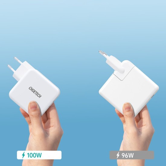 Choetech GaN fast charger 2x USB Type C Power Delivery 3.0 QuickCharge 3.0 AFC 100W EU white (PD600