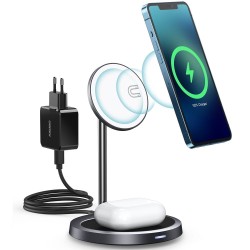 Choetech 2in1 Magnetic Holder Qi Wireless Charger for Magsafe 15W Gray + 20W AC Charger