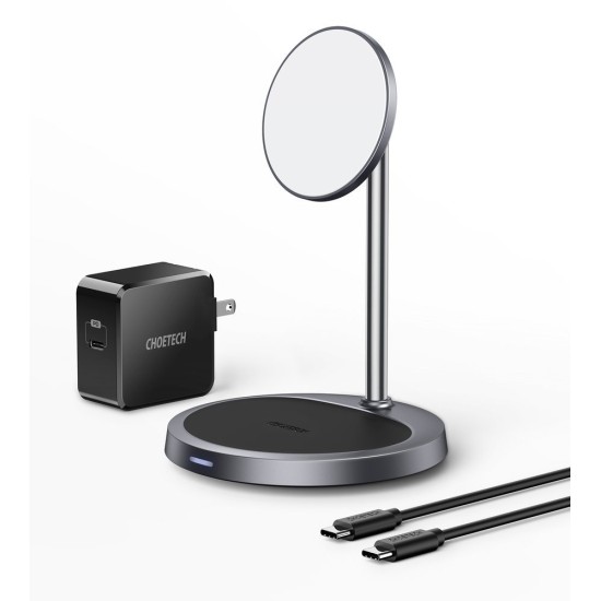 Choetech 2in1 Magnetic Holder Qi Wireless Charger for Magsafe 15W Gray + 20W AC Charger
