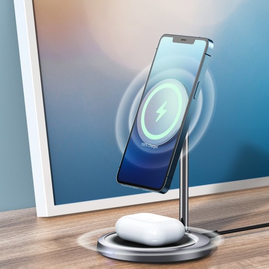Choetech 2in1 Magnetic Holder Qi Wireless Charger for Magsafe 15W Gray + 20W AC Charger