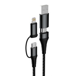Dudao cable 4in1 microUSB cable - Lightning + USB Type C - USB gray Power Delivery 65W 1m Γκρι