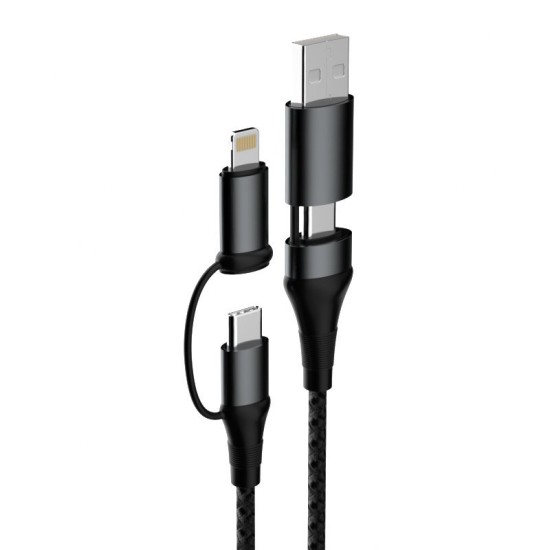 Dudao cable 4in1 microUSB cable - Lightning + USB Type C - USB gray Power Delivery 65W 1m Γκρι