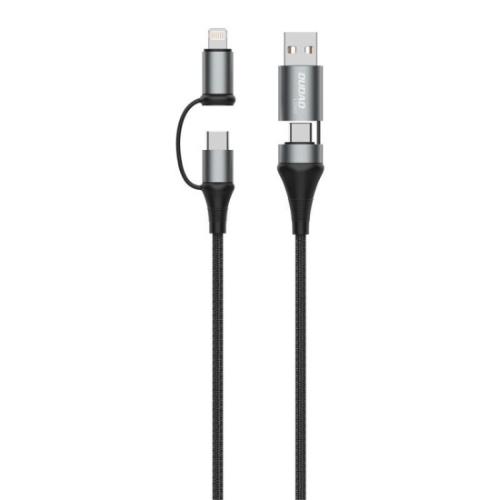 Dudao cable 4in1 microUSB cable - Lightning + USB Type C - USB gray Power Delivery 65W 1m Γκρι