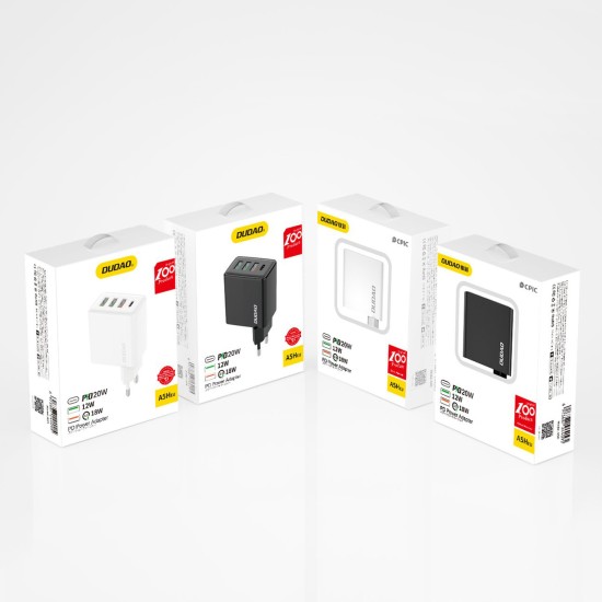 Dudao fast charger 3x USB / 1x USB Type C 20W, PD, QC 3.0 Μαύρο A5H
