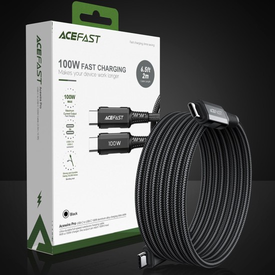 Acefast cable USB Type C - USB Type C 2m, 100W (20V / 5A) gray (C4-03 deep space gray) Acefast cable USB Type C - USB Type C 2m, 100W (20V / 5A) gray (C4-03 deep space gray)